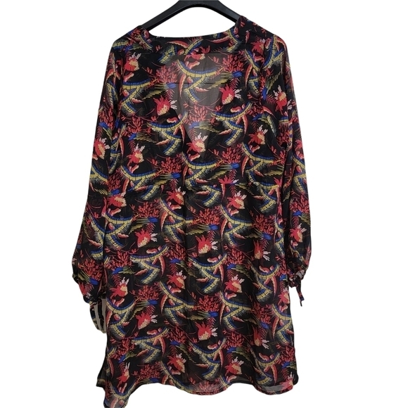 Freya Black Red Blue Yellow Colorful Floral Print Caftan Swim Cover Up Medium - Picture 2 of 6